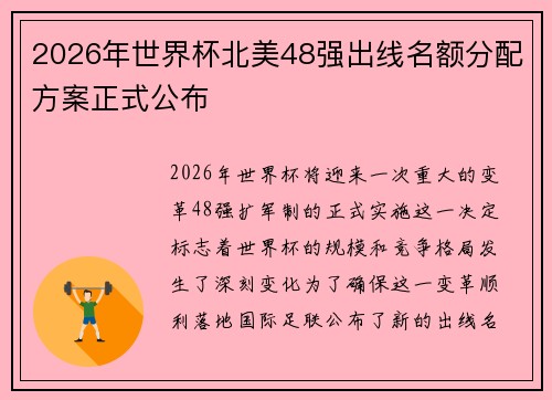 2026年世界杯北美48强出线名额分配方案正式公布